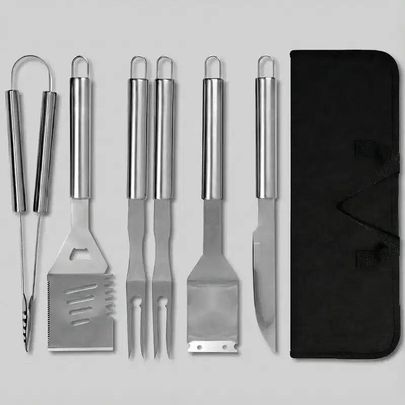 R.W.FLAME 6-Piece Grill Tool Set,Stainless Steel BBQ Accessories & Grill Tools with Storage Bag, Spatula, Tongs,BBQ Knife & Cleaning Brush for Camping