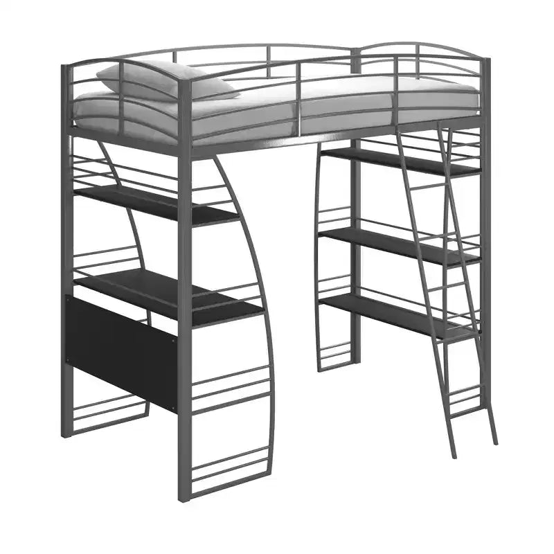 DHP Sage Studio Twin Metal Loft Bed with Integrated Desk and Shelves