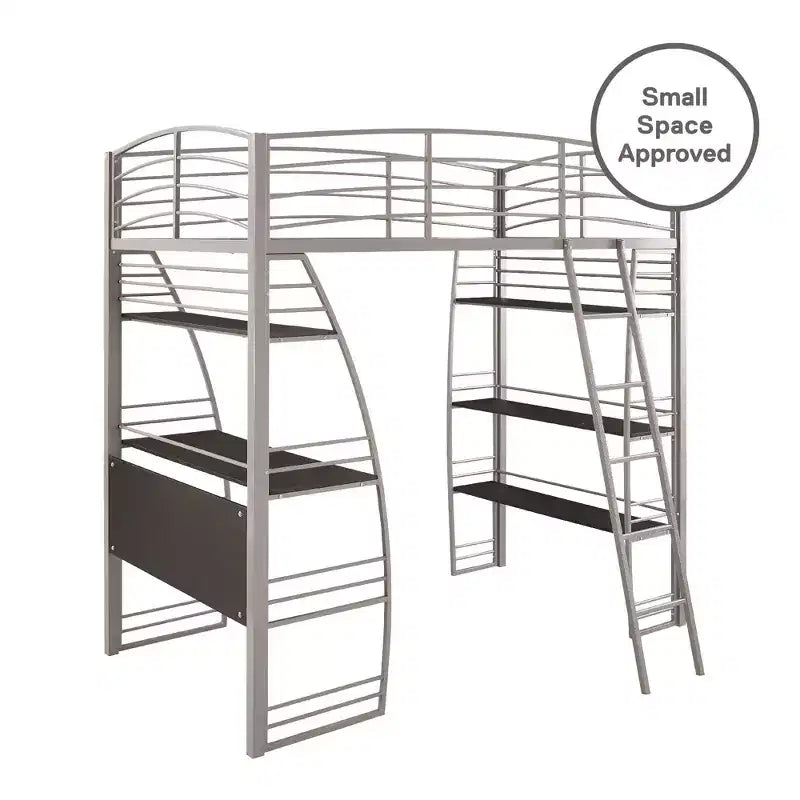 DHP Sage Studio Twin Metal Loft Bed with Integrated Desk and Shelves