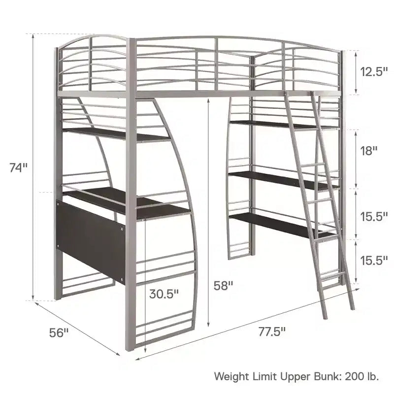 DHP Sage Studio Twin Metal Loft Bed with Integrated Desk and Shelves