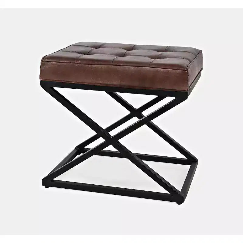 Jofran, Global Archive Distressed Genuine Leather Ottoman - Dark Sienna