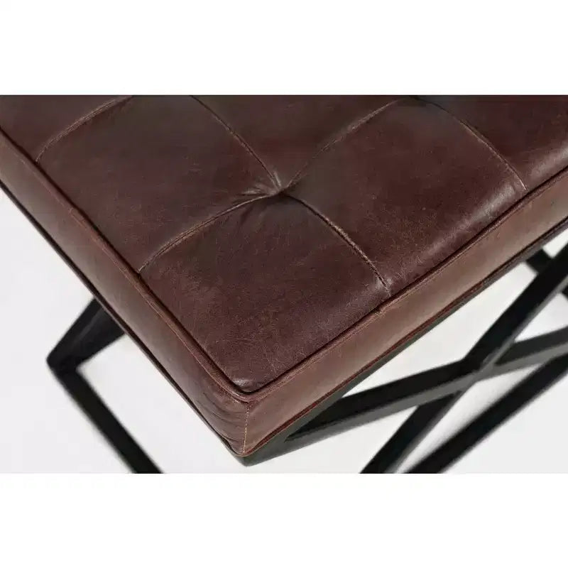Jofran, Global Archive Distressed Genuine Leather Ottoman - Dark Sienna