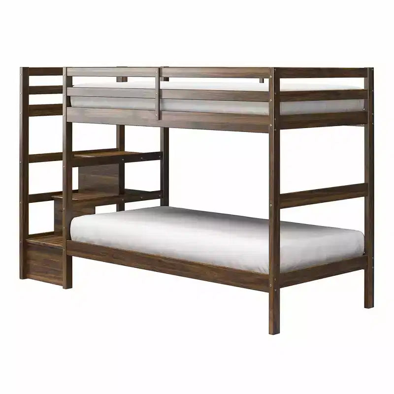 Max & Finn Zaire Twin over Twin Wood Bunk Bed with Shelf Stairs