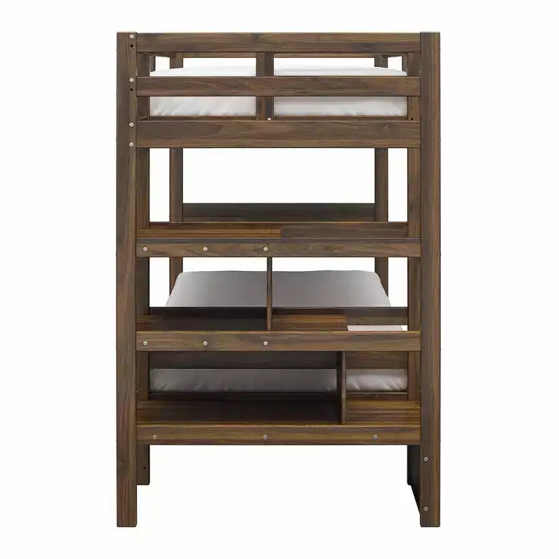Max & Finn Zaire Twin over Twin Wood Bunk Bed with Shelf Stairs