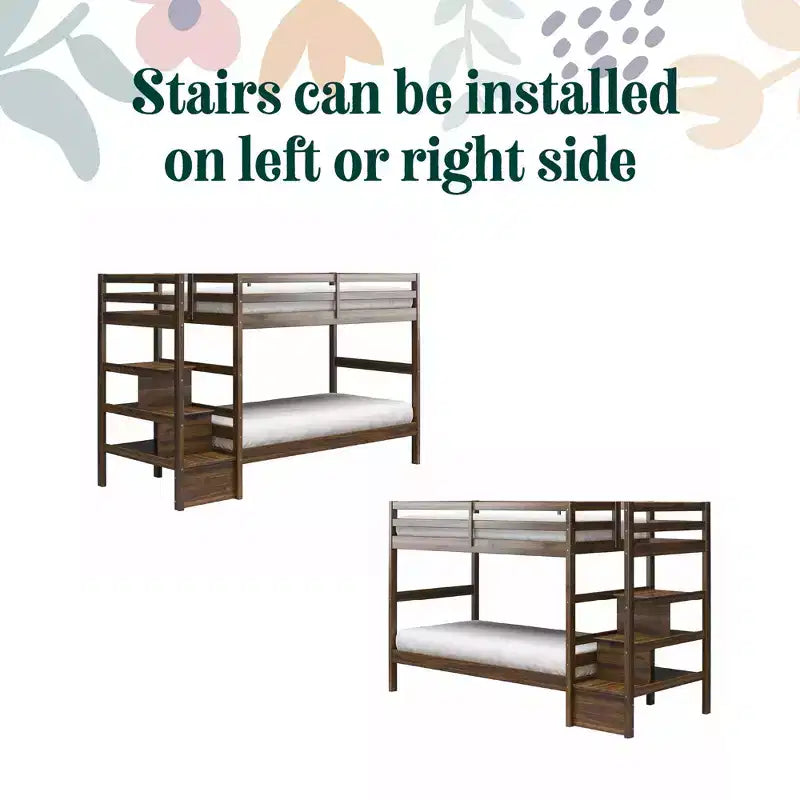 Max & Finn Zaire Twin over Twin Wood Bunk Bed with Shelf Stairs