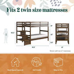 Max & Finn Zaire Twin over Twin Wood Bunk Bed with Shelf Stairs