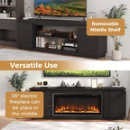 Costway Fireplace TV Stand for TVs up to 80 with Electric Fireplace 3 Adjustable Shelves Black/White