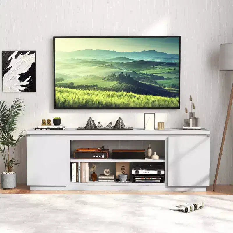 Costway Fireplace TV Stand for TVs up to 80 with Electric Fireplace 3 Adjustable Shelves Black/White