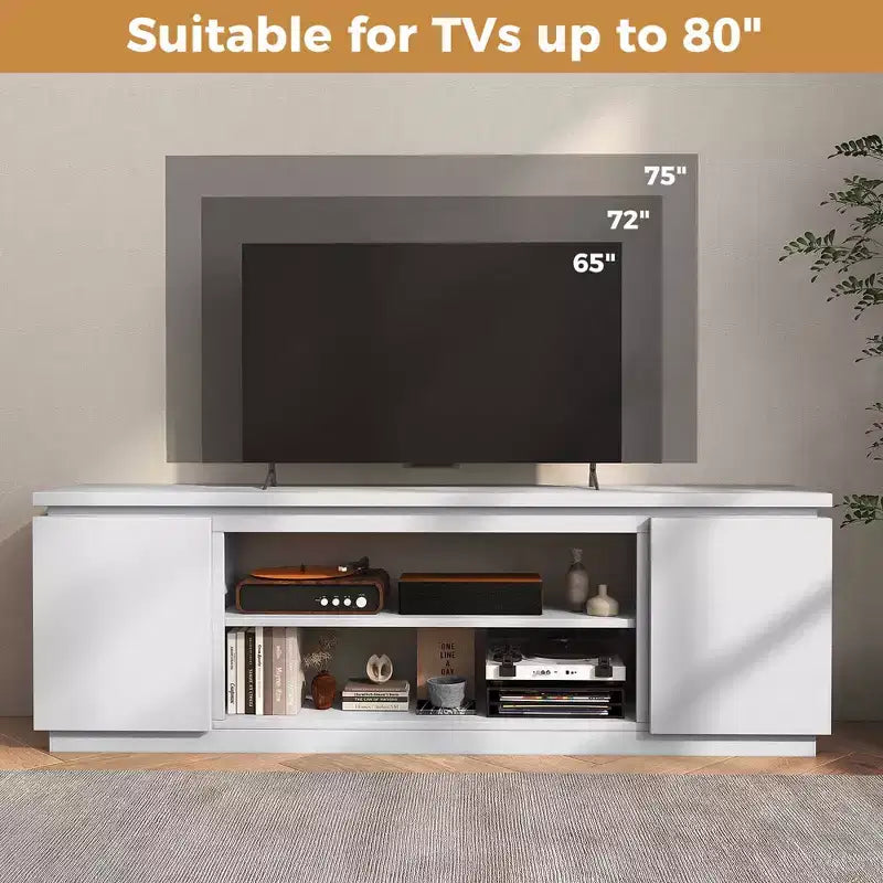 Costway Fireplace TV Stand for TVs up to 80 with Electric Fireplace 3 Adjustable Shelves Black/White