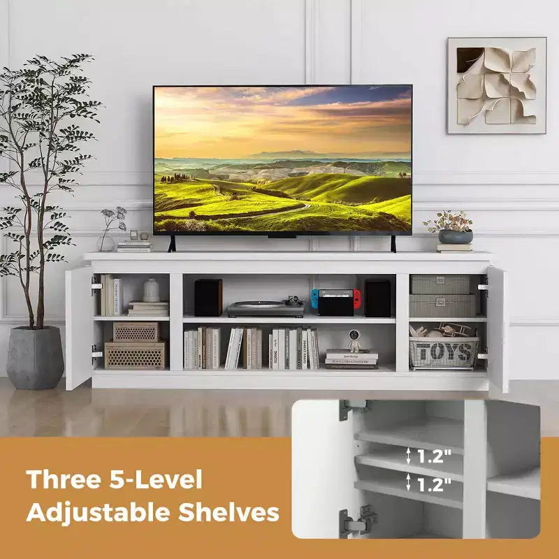 Costway Fireplace TV Stand for TVs up to 80 with Electric Fireplace 3 Adjustable Shelves Black/White