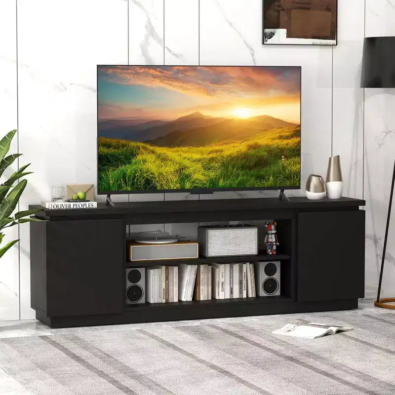 Costway Fireplace TV Stand for TVs up to 80 with Electric Fireplace 3 Adjustable Shelves Black/White