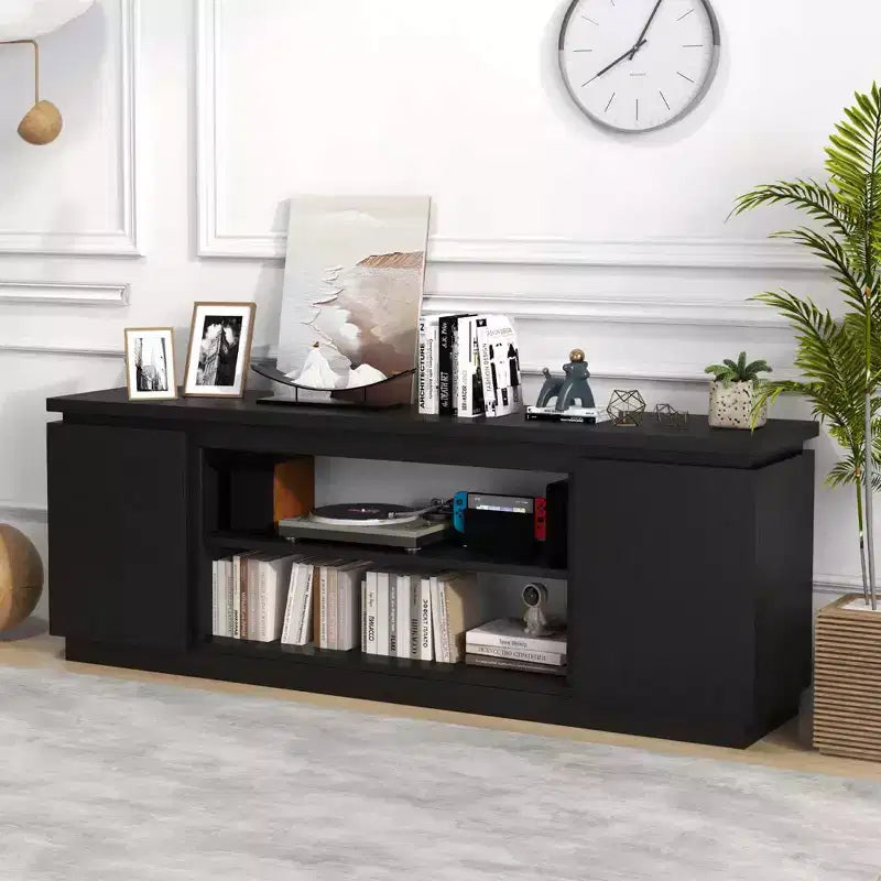 Costway Fireplace TV Stand for TVs up to 80 with Electric Fireplace 3 Adjustable Shelves Black/White