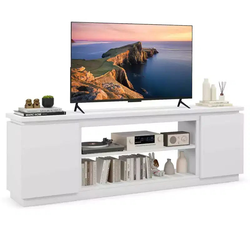 Costway Fireplace TV Stand for TVs up to 80 with Electric Fireplace 3 Adjustable Shelves Black/White