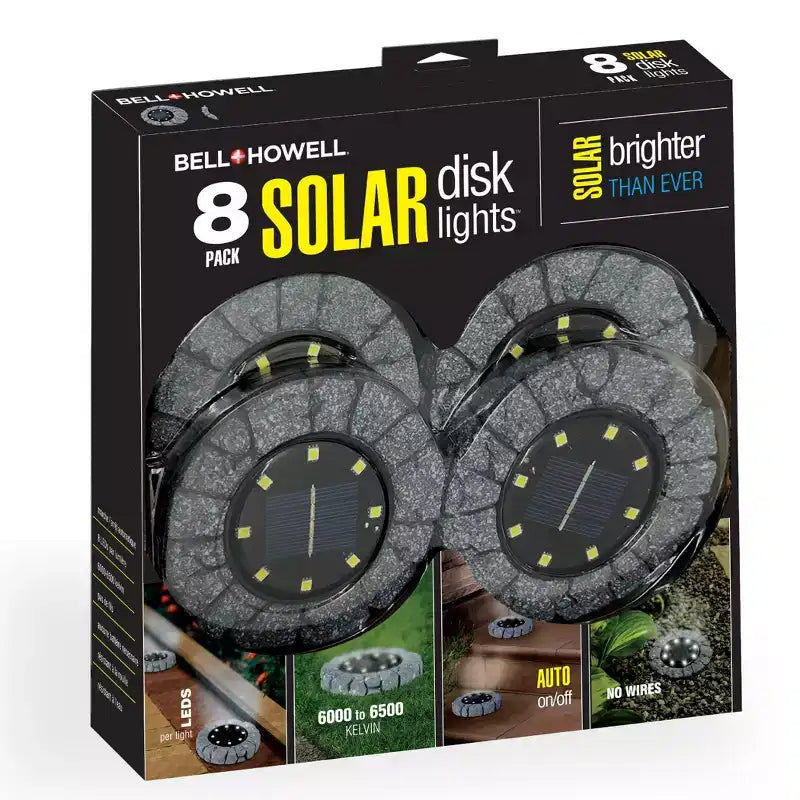 Bell + Howell 8 LED Round Solar Powered Disk Lights with Auto On/Off