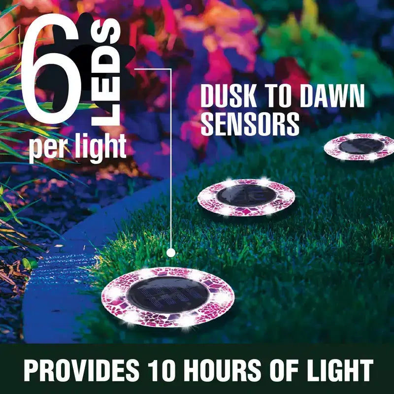 Bell + Howell 6 LED Round Mosaic Solar Powered Disk Lights with Auto On/Off