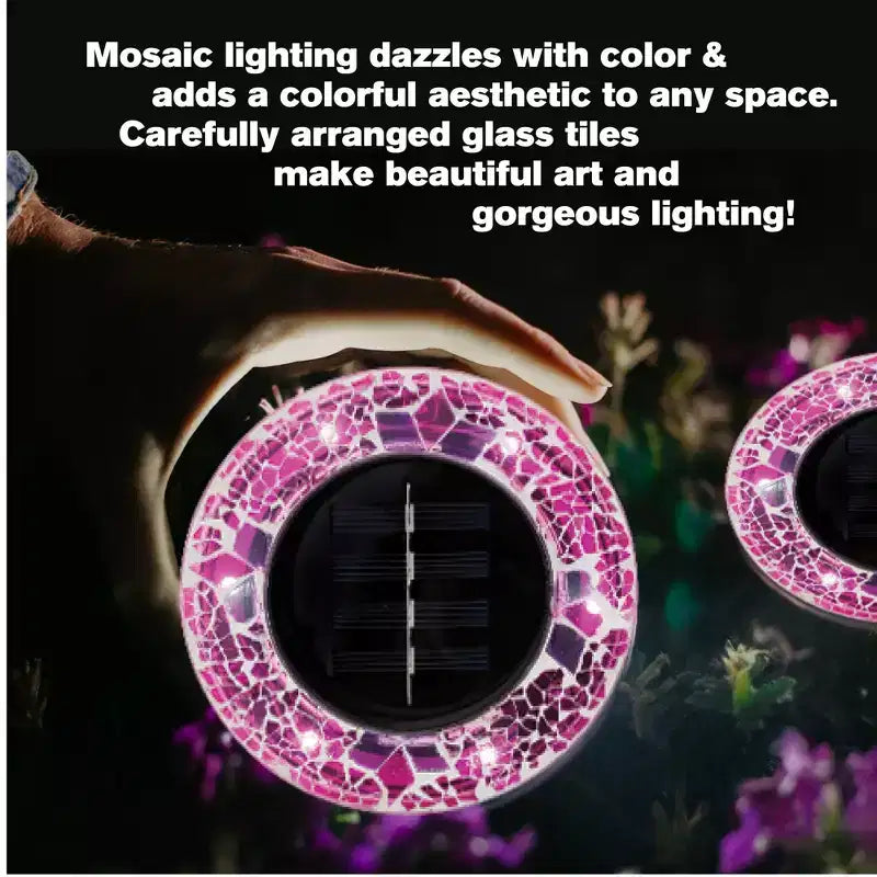 Bell + Howell 6 LED Round Mosaic Solar Powered Disk Lights with Auto On/Off