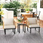 Outsunny 3 Pieces Outdoor Bistro Set, Metal Patio Furniture with Cushions, Armchairs and Slatted Table, Small Patio Set for Balcony, Porch, Beige