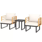 Outsunny 3 Pieces Outdoor Bistro Set, Metal Patio Furniture with Cushions, Armchairs and Slatted Table, Small Patio Set for Balcony, Porch, Beige