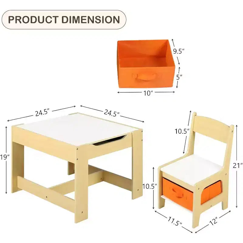 Kinder King 3-in-1 Kids Table & 2 Chairs Set with Storage, Removable Top & Blackboard, for Art, Crafts, Reading
