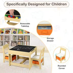 Kinder King 3-in-1 Kids Table & 2 Chairs Set with Storage, Removable Top & Blackboard, for Art, Crafts, Reading
