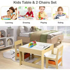 Kinder King 3-in-1 Kids Table & 2 Chairs Set with Storage, Removable Top & Blackboard, for Art, Crafts, Reading