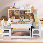 Kinder King 3-in-1 Kids Table & 2 Chairs Set with Storage, Removable Top & Blackboard, for Art, Crafts, Reading