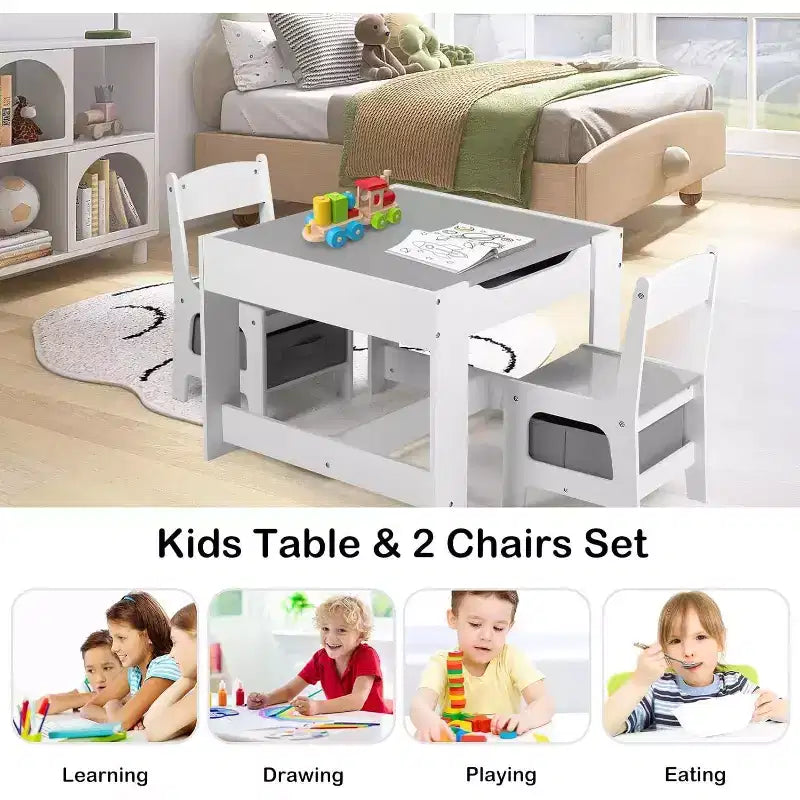 Kinder King 3-in-1 Kids Table & 2 Chairs Set with Storage, Removable Top & Blackboard, for Art, Crafts, Reading