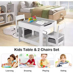 Kinder King 3-in-1 Kids Table & 2 Chairs Set with Storage, Removable Top & Blackboard, for Art, Crafts, Reading