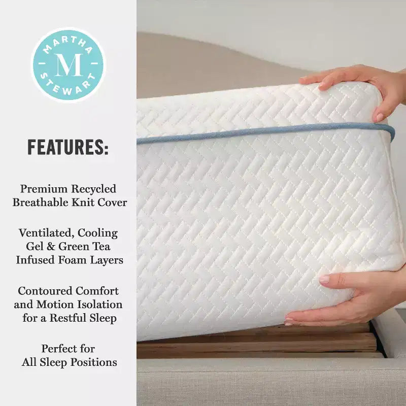 Martha Stewart SleepComplete 12 Medium Dual-Action Cooling Gel and Green Tea Memory Foam Mattress with Soft Breathable Recycled Jacquard Quilted Top