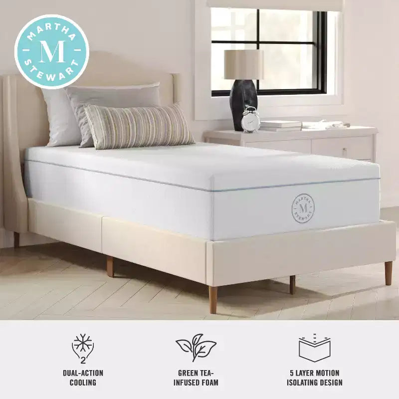 Martha Stewart SleepComplete 12 Medium Dual-Action Cooling Gel and Green Tea Memory Foam Mattress with Soft Breathable Recycled Jacquard Quilted Top