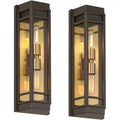 John Timberland Catie 21 High Modern 2-Light Outdoor Wall Light Fixture Mount Porch House Set of 2 Sand Bronze and Brass Finish Aluminum Glass Shade