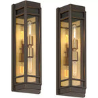 John Timberland Catie 21 High Modern 2-Light Outdoor Wall Light Fixture Mount Porch House Set of 2 Sand Bronze and Brass Finish Aluminum Glass Shade