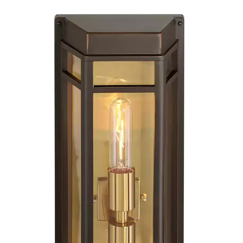 John Timberland Catie 21 High Modern 2-Light Outdoor Wall Light Fixture Mount Porch House Set of 2 Sand Bronze and Brass Finish Aluminum Glass Shade