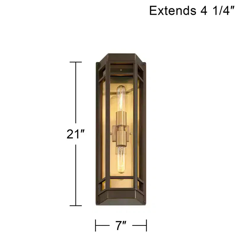 John Timberland Catie 21 High Modern 2-Light Outdoor Wall Light Fixture Mount Porch House Set of 2 Sand Bronze and Brass Finish Aluminum Glass Shade