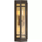John Timberland Catie 21 High Modern 2-Light Outdoor Wall Light Fixture Mount Porch House Set of 2 Sand Bronze and Brass Finish Aluminum Glass Shade
