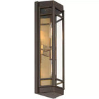 John Timberland Catie 21 High Modern 2-Light Outdoor Wall Light Fixture Mount Porch House Set of 2 Sand Bronze and Brass Finish Aluminum Glass Shade