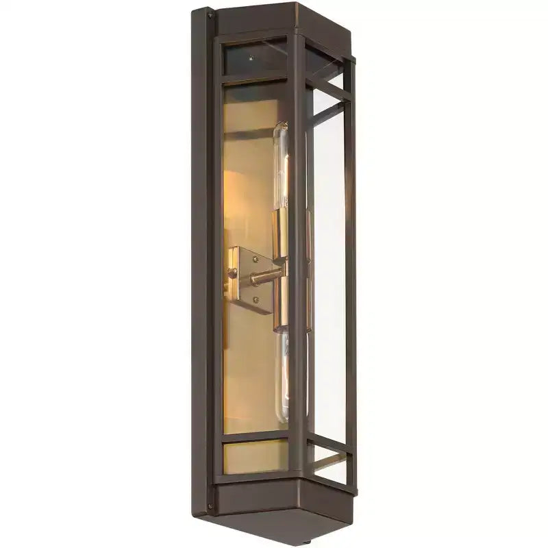 John Timberland Catie 21 High Modern 2-Light Outdoor Wall Light Fixture Mount Porch House Set of 2 Sand Bronze and Brass Finish Aluminum Glass Shade