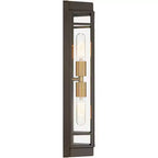 John Timberland Catie 21 High Modern 2-Light Outdoor Wall Light Fixture Mount Porch House Set of 2 Sand Bronze and Brass Finish Aluminum Glass Shade