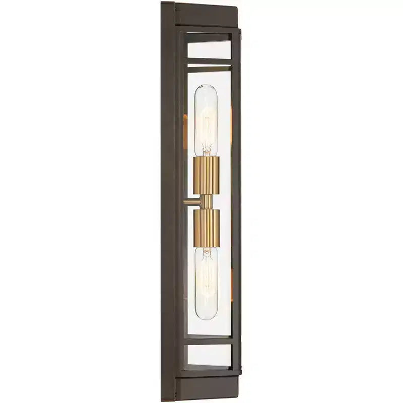 John Timberland Catie 21 High Modern 2-Light Outdoor Wall Light Fixture Mount Porch House Set of 2 Sand Bronze and Brass Finish Aluminum Glass Shade
