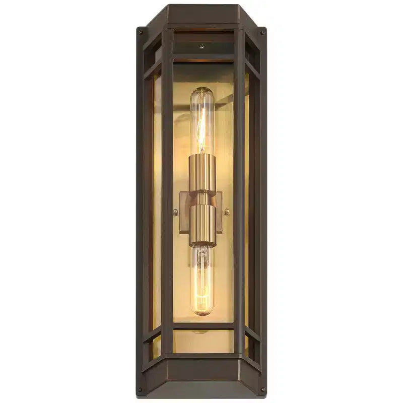 John Timberland Catie 21 High Modern 2-Light Outdoor Wall Light Fixture Mount Porch House Set of 2 Sand Bronze and Brass Finish Aluminum Glass Shade