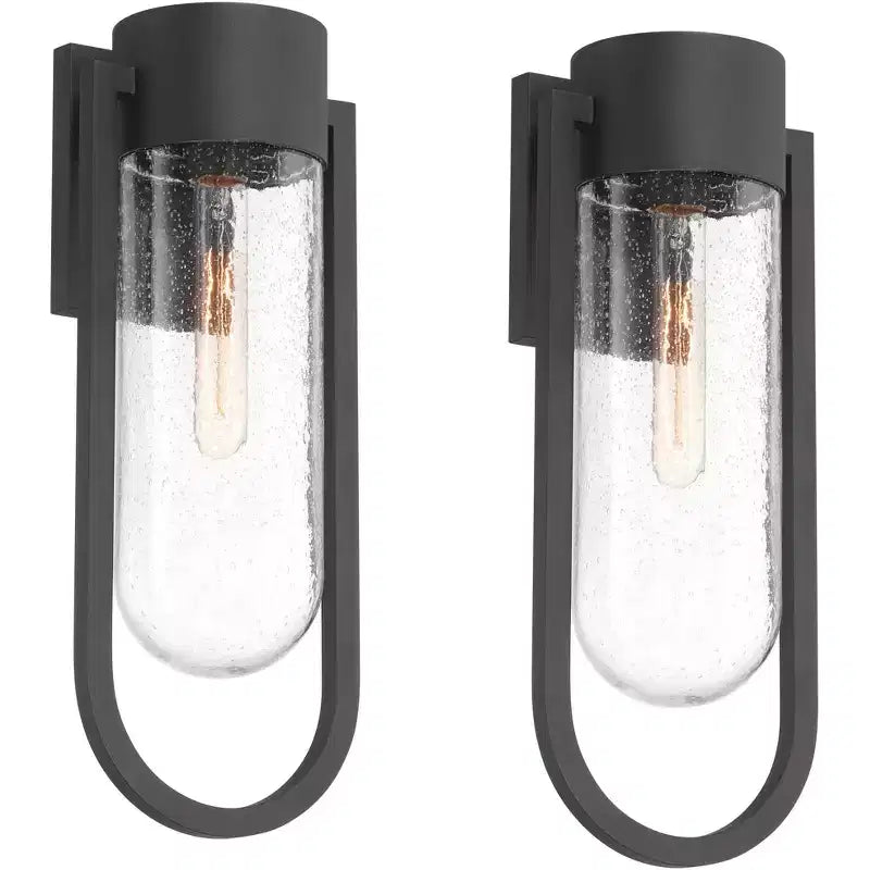 Possini Euro Design Villa Lane 18 1/2 High Modern Outdoor Wall Light Fixture Mount Porch House Exterior Set of 2 Weatherproof Black Clear Glass Shade