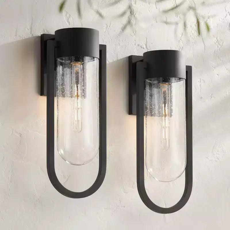 Possini Euro Design Villa Lane 18 1/2 High Modern Outdoor Wall Light Fixture Mount Porch House Exterior Set of 2 Weatherproof Black Clear Glass Shade