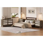 6 Drawer Wood Dresser with Charging Station, Rattan Chest of Dressers for Bedroom, Living Room