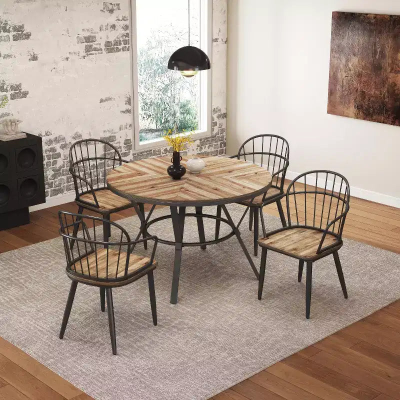 5 Piece Dining Table Set Dining Set with 4 Dining Chairs and Round/Square Table, Black+Natural/Walnut-ModernLuxe