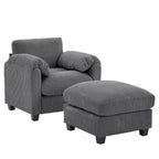 HYLEORY Single Armchair with Ottoman, Modern Corduroy Cloud Couch with Convertible Chaise, Upholstered Sofa Set for Living Room and Office