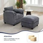 HYLEORY Single Armchair with Ottoman, Modern Corduroy Cloud Couch with Convertible Chaise, Upholstered Sofa Set for Living Room and Office