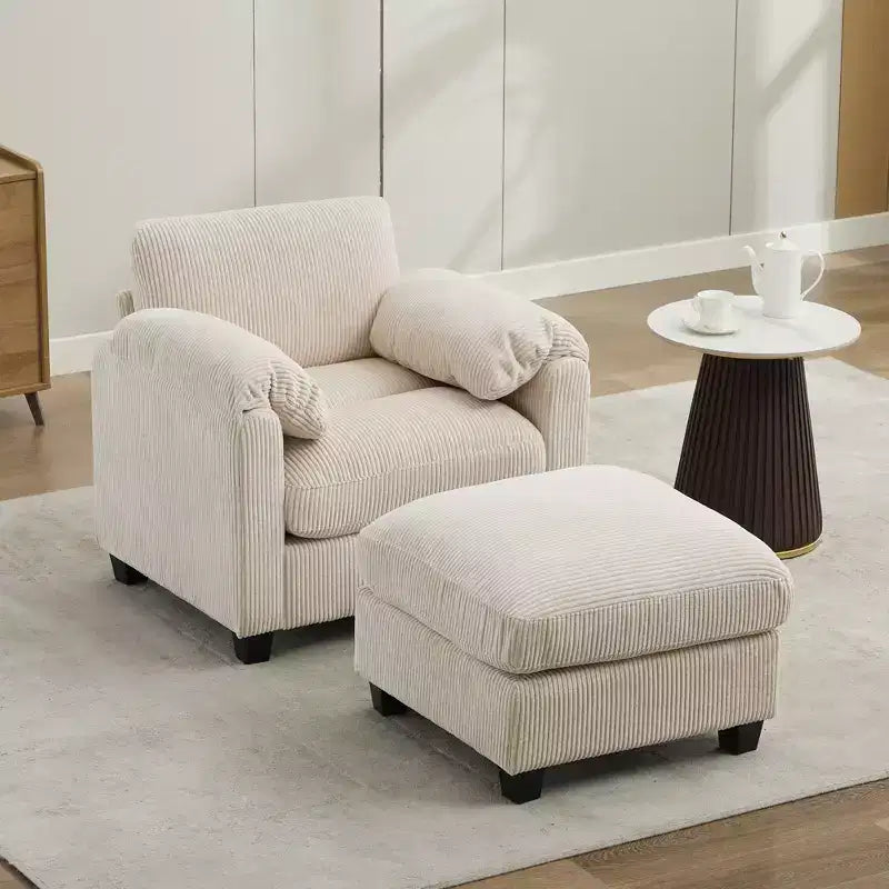 HYLEORY Single Armchair with Ottoman, Modern Corduroy Cloud Couch with Convertible Chaise, Upholstered Sofa Set for Living Room and Office