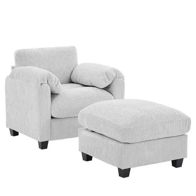 HYLEORY Single Armchair with Ottoman, Modern Corduroy Cloud Couch with Convertible Chaise, Upholstered Sofa Set for Living Room and Office