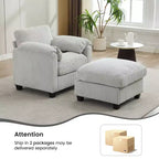 HYLEORY Single Armchair with Ottoman, Modern Corduroy Cloud Couch with Convertible Chaise, Upholstered Sofa Set for Living Room and Office