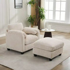 HYLEORY Single Armchair with Ottoman, Modern Corduroy Cloud Couch with Convertible Chaise, Upholstered Sofa Set for Living Room and Office